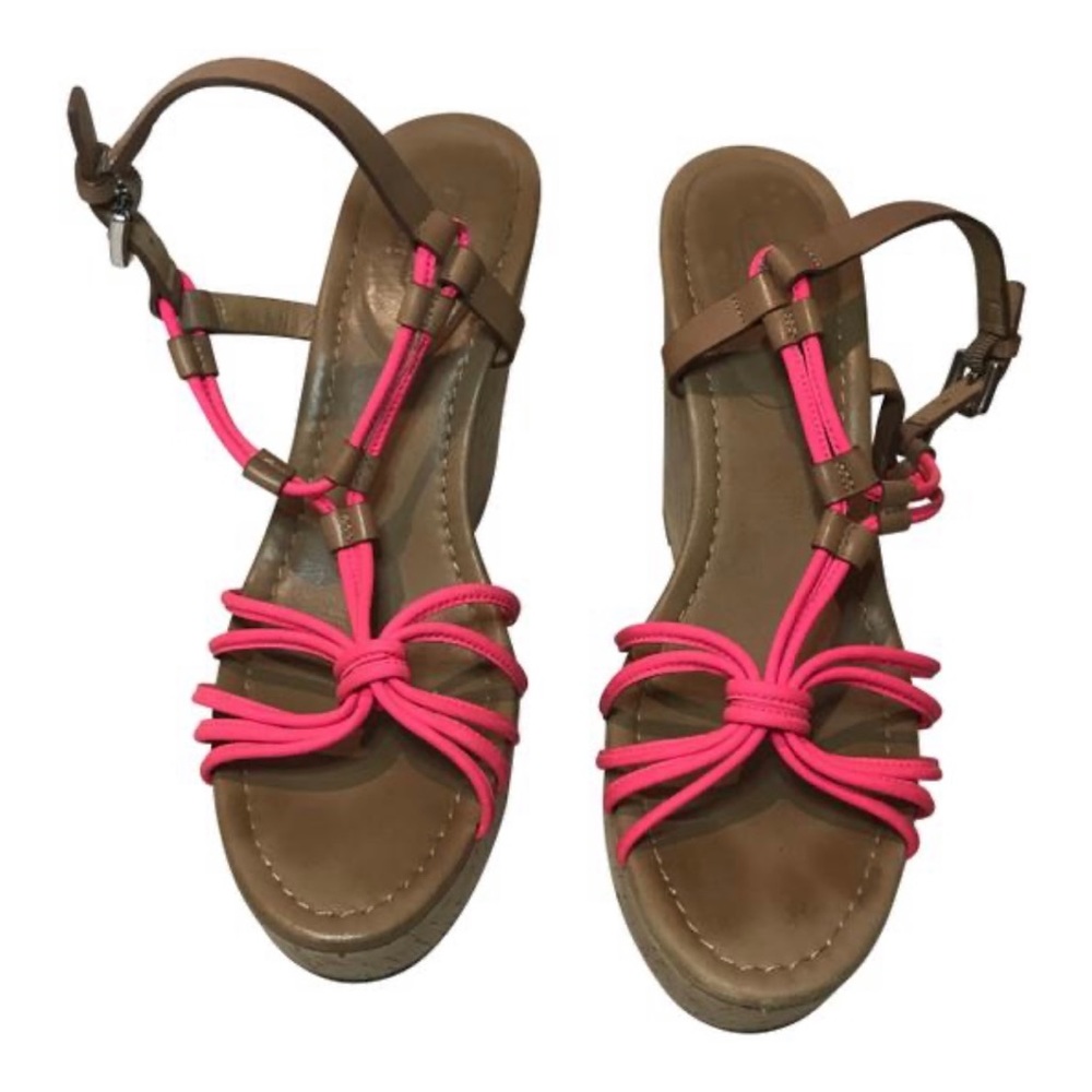 Coach Hot Pink & Tan Wedges Size 9